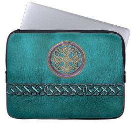 Faux Blauwgroen leder met Keltische niet-laptophoe Laptop Sleeve