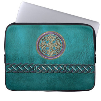 Faux Blauwgroen leder met Keltische niet-laptophoe Laptop Sleeve