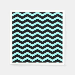 Faux Blauwgroen "Light Blue" Black Foil Chevron Zi Servetten