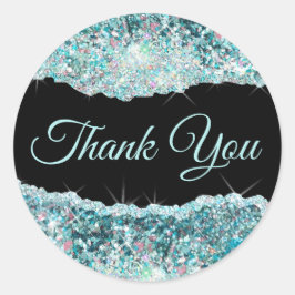 Faux Blauwgroen Sequin Dank u Ronde Sticker