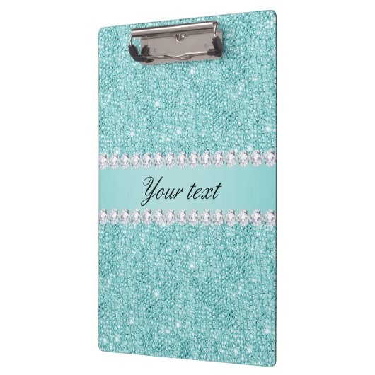 Faux Blauwgroen Sequins en Diamonds Klembord (Links)