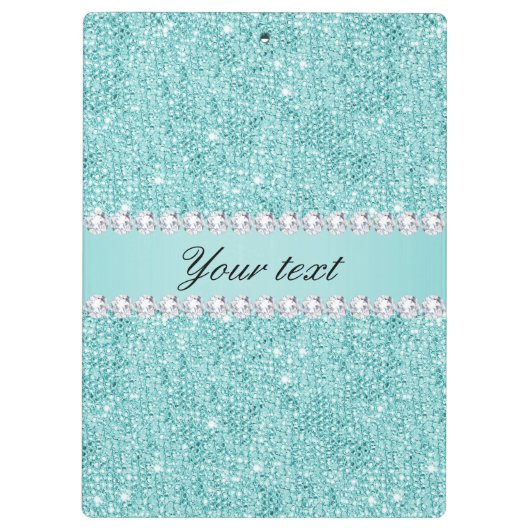 Faux Blauwgroen Sequins en Diamonds Klembord (Achterkant)