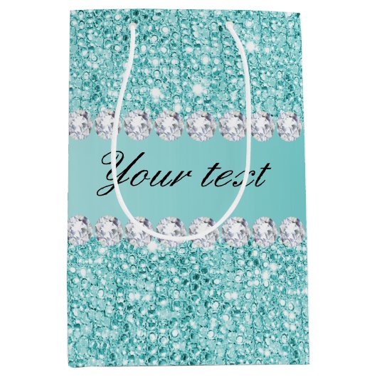 Faux Blauwgroen Sequins en Diamonds Medium Cadeauzakje (Voorkant)