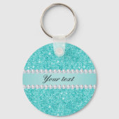 Faux Blauwgroen Sequins en Diamonds Sleutelhanger (Voorkant)