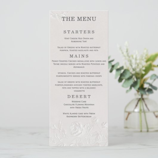 Faux Blind Embossed Arch Wedding Menu Card (Staand voorkant)