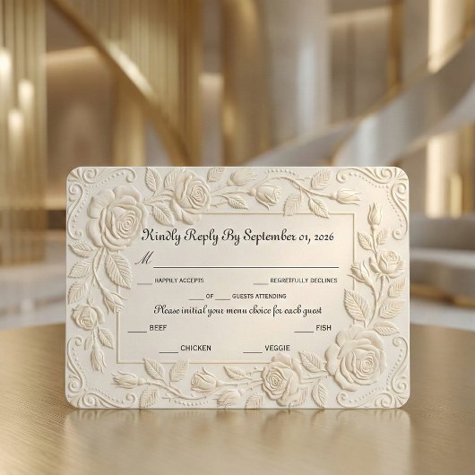 Faux Blind Embossed Floral Sculpture Ivory RSVP Kaartje