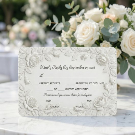 Faux Blind Embossed Rose Floral Bas-Relief Effect RSVP Kaartje