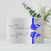 Faux Blue Bow Silver Sequins Bedankt voor je huwel (Staand voorkant)