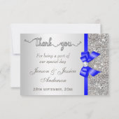 Faux Blue Bow Silver Sequins Bedankt voor je huwel (Achterkant)
