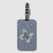 Faux Blue Denim Butterfly Bagagelabel (Voorkant (verticaal))