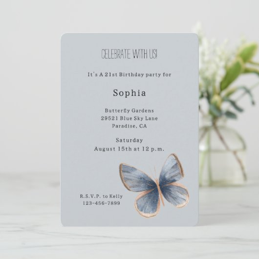 Faux Blue Denim Butterfly Birthday Kaart (Staand voorkant)