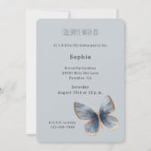 Faux Blue Denim Butterfly Birthday Kaart (Voorkant)