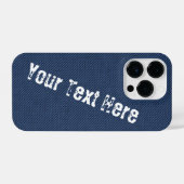 Faux Blue Denim Fabric Custom Text iPhone Case Hoesje (Achterkant horizontaal)