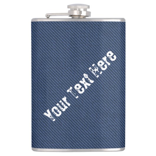 Faux Blue Denim Fabric Fles met aangepaste tekst Heupfles (Voorkant)