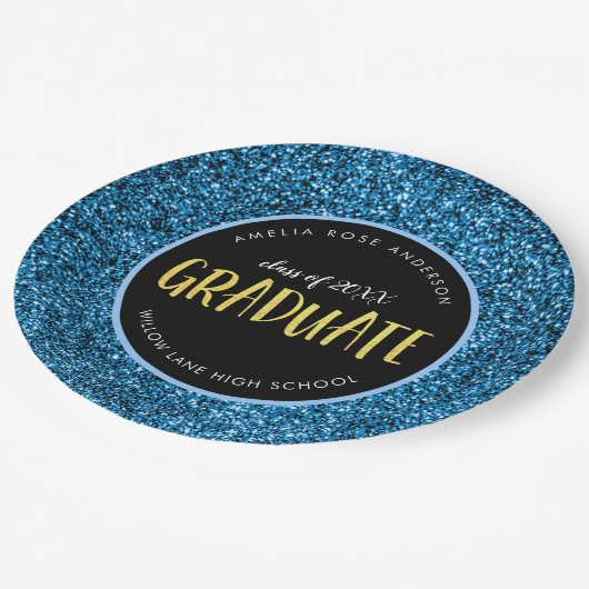 Faux Blue Glitter Afstuderen Afstuderen Paper Bord (Gekanteld)
