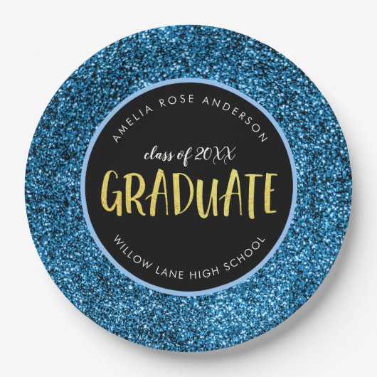 Faux Blue Glitter Afstuderen Afstuderen Paper Bord (Voorkant)