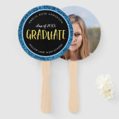 Faux Blue Glitter Afstuderen Foto Afstuderen Handwaaier (Voorkant en achterkant)