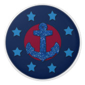 Faux Blue Glitter Anchor | Nautisch Keramische Knop (Voorkant)