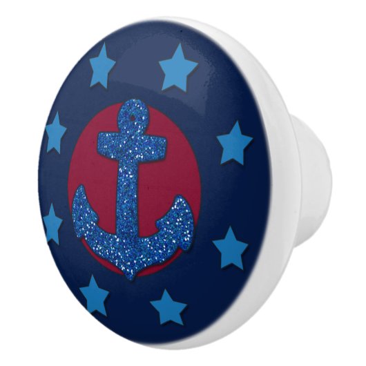 Faux Blue Glitter Anchor | Nautisch Keramische Knop (Rechts)