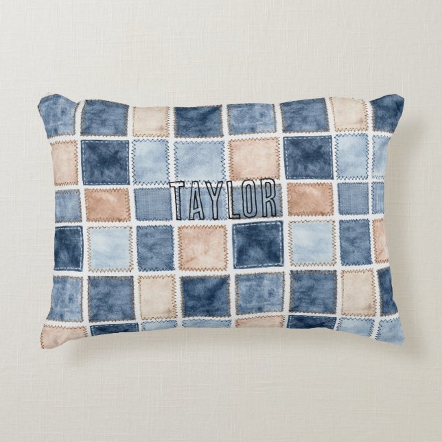 Faux Blue Glitter Cream Denim  Accent Kussen (Voorkant)