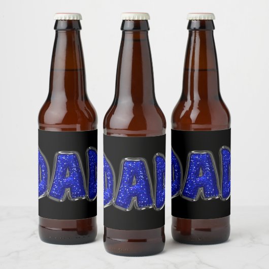 Faux Blue Glitter DAD-tekst die u aanpast Bier Etiket (Flessen)