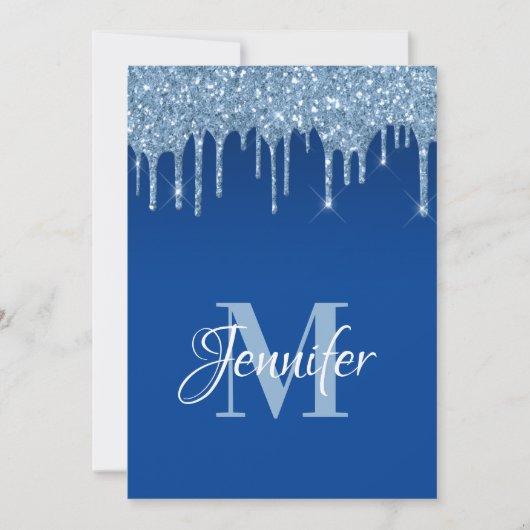 Faux Blue Glitter Drips 50th Birthday Kaart (Voorkant)
