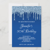 Faux Blue Glitter Drips 50th Birthday Kaart (Achterkant)