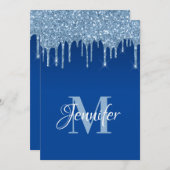 Faux Blue Glitter Drips 50th Birthday Kaart (Voorkant / Achterkant)