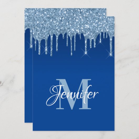 Faux Blue Glitter Drips 50th Birthday Kaart (Voorkant / Achterkant)