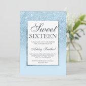 Faux blue glitter elegant chic Sweet 16 Kaart (Staand voorkant)