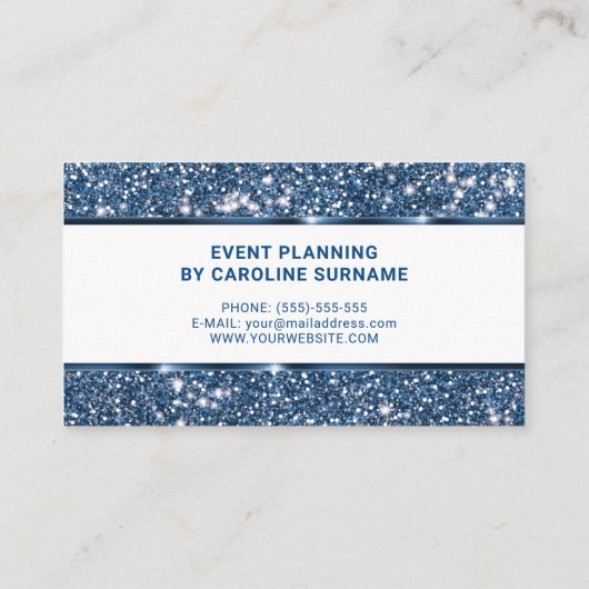 Faux Blue Glitter Glam Glitter Chique Event Planne Visitekaartje (Achterkant)