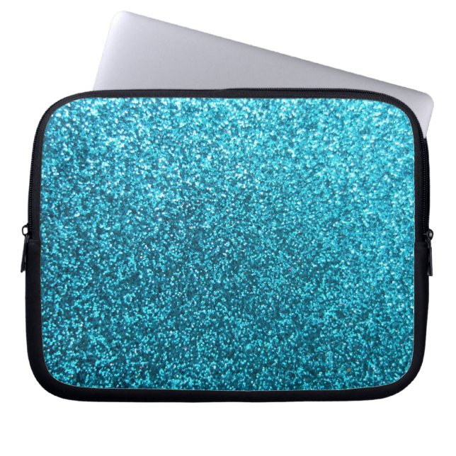 Faux Blue Glitter Laptop Sleeve (Voorkant)