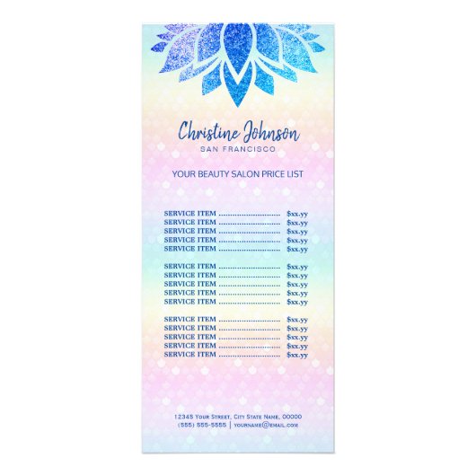 faux blue glitter lotus logo prijslijst reclamekaart (Voorkant)
