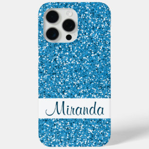 Faux Blue Glitter Pattern Kijk-like & Name iPhone 15 Pro Max Hoesje