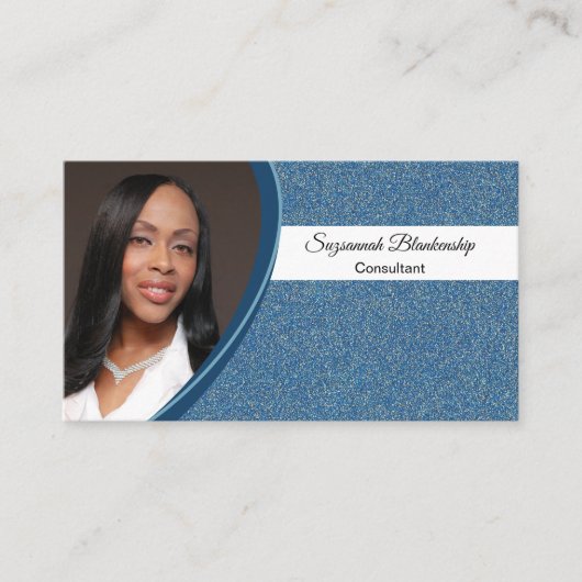 Faux Blue Glitter Professional - Aangepaste foto Visitekaartje (Voorkant)