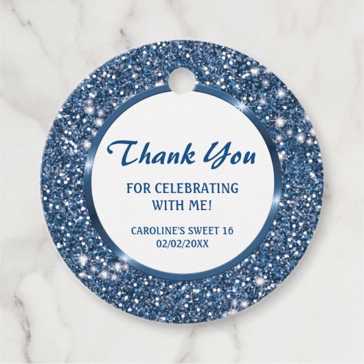 Faux Blue Glitter Texture Kijk - Dank je Bedankjes Labels (Voorkant)
