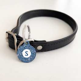 Faux Blue Glitter Texture Kijk en aangepast monogr Huisdierpenning