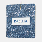 Faux Blue Glitter-textuur met aangepaste naam Keramisch Ornament (Links)