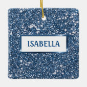 Faux Blue Glitter-textuur met aangepaste naam Keramisch Ornament (Voorkant)