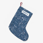 Faux Blue Glitter-textuur met aangepaste naam Kleine Kerstsok (Voorkant (Hangend))
