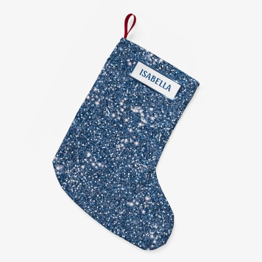 Faux Blue Glitter-textuur met aangepaste naam Kleine Kerstsok (Voorkant (Hangend))