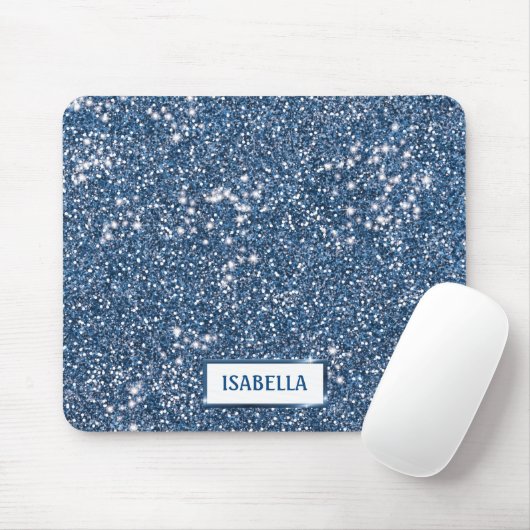 Faux Blue Glitter-textuur met aangepaste naam Muismat (Met muis)