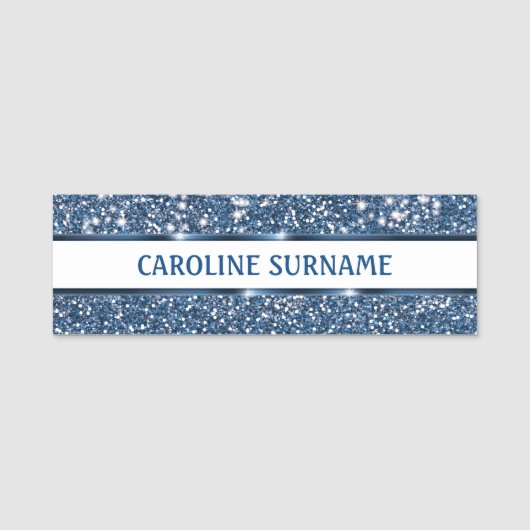 Faux Blue Glitter-textuur met aangepaste naam - Naamplaatje (Voorkant)
