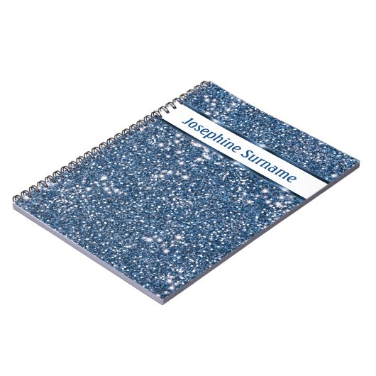 Faux Blue Glitter-textuur met aangepaste naam Notitieboek (Linkerzijde)