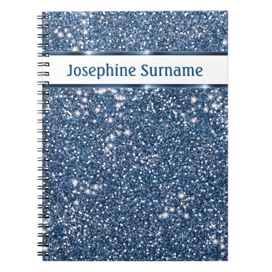 Faux Blue Glitter-textuur met aangepaste naam Notitieboek (Voorkant)