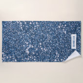 Faux Blue Glitter-textuur met aangepaste naam Strandlaken (Voorkant)