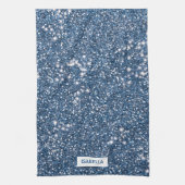 Faux Blue Glitter-textuur met aangepaste naam Theedoek (Verticaal)