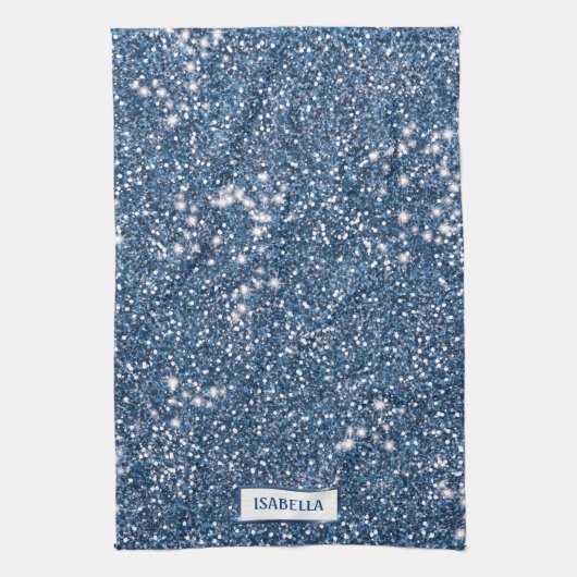 Faux Blue Glitter-textuur met aangepaste naam Theedoek (Verticaal)