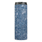 Faux Blue Glitter-textuur met aangepaste naam Thermosbeker (Achterkant)