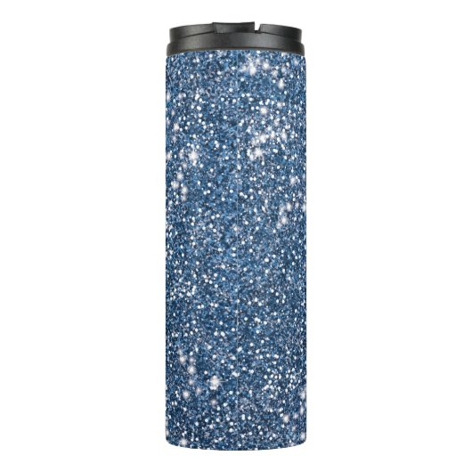 Faux Blue Glitter-textuur met aangepaste naam Thermosbeker (Achterkant)